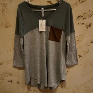 NWT Zenana Premium Colorblock 3/4 Sleeve Top Medium, Faux Suede, Boutique Top